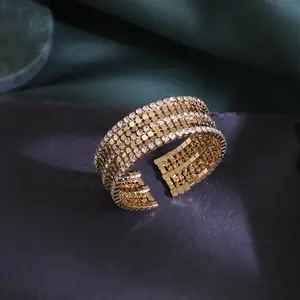 Bracelet Suppliers Fashion Luxury Women Vintage Metal Crystal Rhinestone Open Adjustable Impression Charm Bracelet Bangles