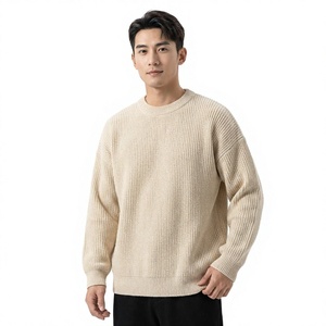 Suéter de Punto Beige Sólido para Hombre, Manga Larga, para Otoño - Product Image 1