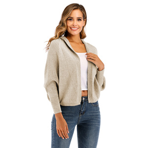 Customization Logo Fashion <strong>Women</strong> Solid <strong>Hooded</strong> Sweater <strong>Long</strong> Sleeve Batwing Sweater <strong>Cardigans</strong> - Product Image 5