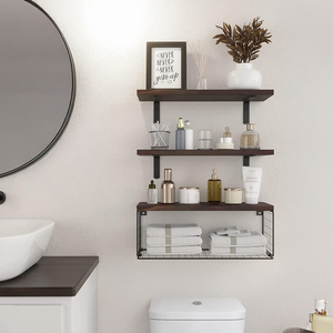 ชั้นวางฝักบัวแบบลอยติดผนังสามารถปรับแต่งได้ชั้นวางของแบบชนบทไม้จัดระเบียบในห้องน้ำห้องนั่งเล่นเคลือบโลหะ - Product Image 2