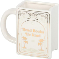 Tasse en céramique en forme de livre avec décoration littéraire « Lisez des livres, soyez gentil », tasse à café et à thé en céramique blanche en forme de livre