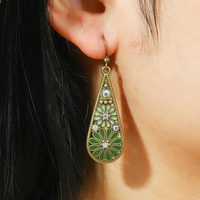 Anting-anting Juntai menjuntai jatuh tembaga Retro Tribal Bohemian buatan tangan anting-anting kait bunga Enamel warna-warni geometri gaya nasional