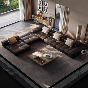 Canapé en cuir véritable au design minimaliste moderne, lignes épurées, best-seller, vente directe, <span class=keywords><strong>club</strong></span> privé, usine de Foshan, vente en gros - Product Image 2