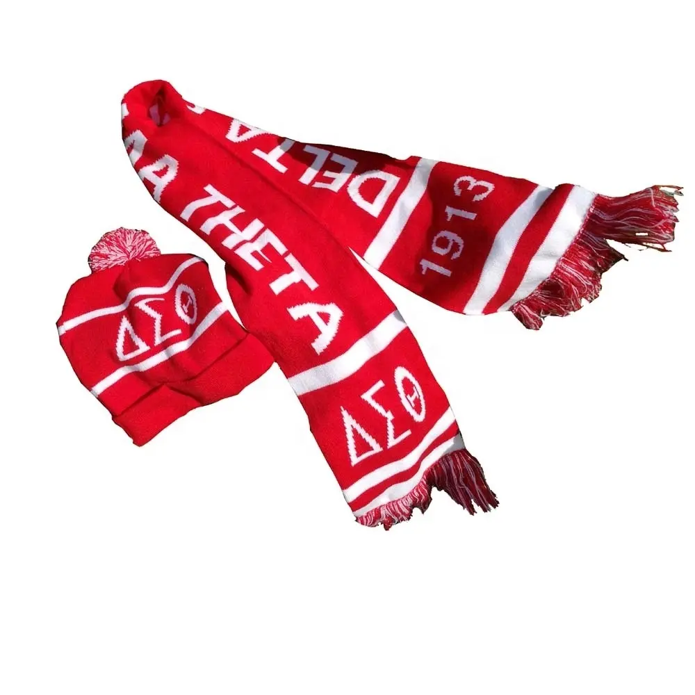Aprise - Customized Greek Letter Logo Sport Football Scarf Delta Sorority DST Sigma Theta1913 knitted Hat Scarf Sets
