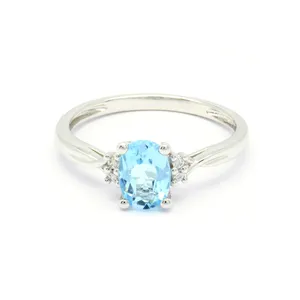 Blue Topaz Diamond 18K 14K 9K Statement Designer Ring White Gold Classic gift Oval Ring For Women