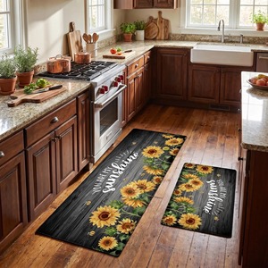 Ensemble de tapis de sol de cuisine en PVC, imprimé tournesol, imperméable, antidérapant, rectangulaire, lavable, résistant à l'huile - Product Image 1