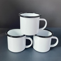 Mug de camping réutilisable vintage à pois avec logo personnalisé, portable, 350 ml, émail blanc, sans BPA, passe au lave-vaisselle
