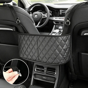 Car <b>Seat</b> <b>Storage</b> Net Pocket Black Leather Hanging Bag For Car Interior Organizers - Product Image 1