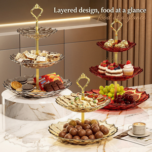 Plateau de service multi-niveaux en PET transparent épaissi, motif tournesol, bord ondulé, avec poignée dorée, style luxe léger, pour fruits, compatible lave-vaisselle - Product Image 1