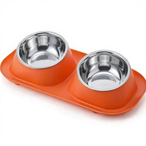 Bol double pour animaux de compagnie en acier inoxydable avec base antidérapante, nourrisseur pour chat et chien en métal SUS304, facile à nettoyer, bol double pour animaux de compagnie en acier inoxydable - Product Image 1
