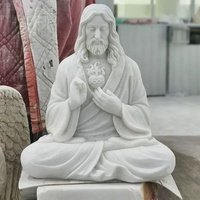 Statue de Jésus-Christ en marbre blanc sculpté, en position de méditation, sculpture religieuse avec Sacré-Cœur pour la décoration de jardin d'église