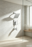 Robinet de douche mural moderne en laiton chromé avec régulateur de pression, jets pluie doux et variés, et cartouche céramique pour salle de bain et hôtel