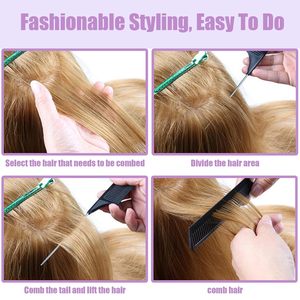 High Quality Heat Resistant Parting Hair <b>Comb</b> Custom Logo ABS Rat Tail <b>Comb</b> Anti Static Braiding <b>Comb</b> - Product Image 5