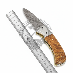Cuchillo plegable personalizable DIY, hoja de acero de Damasco, mango de madera de olivo, bolsillo hecho a mano, caza, supervivencia al aire libre, Camping, OEM HRC - Product Image 1