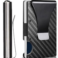 Porte-cartes RFID en aluminium tendance à motif fibre de carbone, anti-skimming, étui métallique pour cartes de crédit, boîte à cartes RFID, clip de protection pour cartes