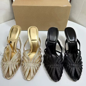 <span class=keywords><strong>Sandali</strong></span> con tacco gladiatore a punta chiusa da donna stile retrò di nicchia con fibbia a un cinturino, scarpe da esterno estive Sexy da donna - Product Image 6