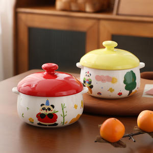 Tazón de Porcelana Desechable con Diseño de Panda Comiendo Bambú, Esmalte Craquelado, Diseño de Dibujos Animados, Tazón para Huevos al Vapor con Tapa, Vajilla Infantil para el Hogar - Product Image 1