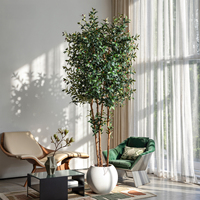 Arbres artificiels en plastique écologiques de 6,6 pieds, grands arbres ficus, troncs naturellement courbés, arbre artificiel luxuriant, décoration intérieure, plantes artificielles d'intérieur