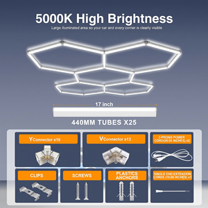 Lumière de garage LED hexagonale, connectable, pour atelier, éclairage de plafond pour atelier de réparation automobile, garage, parking, entrepôt - Product Image 6
