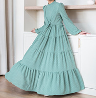 R-770 Damen Nahöstliches Muslimisches Atmungsaktives Polyester-Abaya-Kleid Elegantes Blumen-Paisley-Muster Lange Knöchellange Ärmel
