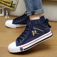 Nouvelles baskets montantes en toile denim style coréen décontractées pour femmes et couples, respirantes et à lacets, idéales pour l'automne
