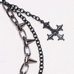 Punk Metal Studded <b>Cross</b> Waist <b>Chain</b> Zinc Alloy Multi Layer Party Fashion Body <b>Chain</b> Unique Black With Double Ring - Product Image 3