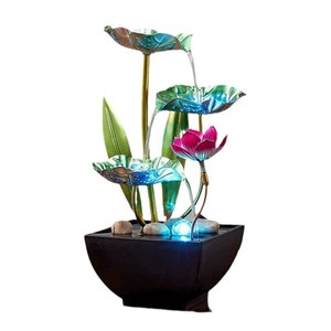 Fontaine électrique ronde avec éclairage arrière, ornement de fleurs, de fées et de papillons, pour la décoration de la maison ou du bureau - Product Image 3