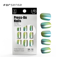 Ongles à pression chromés Abs réutilisables Conseils Courts Longueur Ovale Porter des Ongles Fournitures Métallique Dégradé Vert Designs Ongles Artificiels