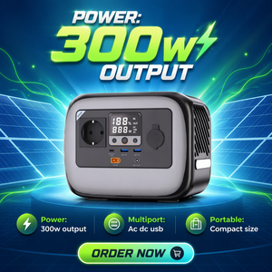 สถานีพลังงานสำรองแบบพกพาออลอินวัน 300W พร้อมที่ชาร์จพลังงานแสงอาทิตย์ USB-C PD 3.0 คลื่นไซน์บริสุทธิ์ ไฟ LED สำหรับตั้งแคมป์และกิจกรรมกลางแจ้ง - Product Image 2