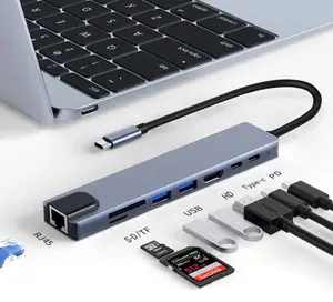 Usb 2.0 3.0 Docking Usb C Hub dengan aluminium Aloi Shell 8 in 1 Port 4K HD PC PD tipe-c usb-c doting Station