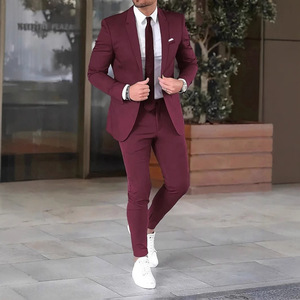 Abito da uomo autunnale 2 pezzi slim fit in spigato, giacca e pantaloni traspiranti con cerniera, taglie forti, <span class=keywords><strong>per</strong></span> feste e matrimoni - Product Image 4