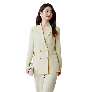 Women's Double-breasted Suit Set Solid Color Satin Anti-wrinkle Professional Casual Wear - Product Image 5