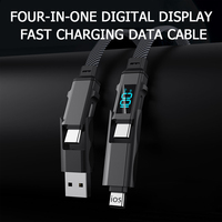 El mejor producto 2025 4 en 1 Cable USB PD27W Cable de carga rápida con pantalla de carga LED Adecuado para teléfono PD Tipo-c