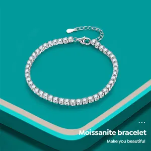 VVS-Bracelet de tennis en diamant Moissanite véritable 0.1ct pour femme en argent sterling 925 plaqué or blanc pour mariage d'éternité