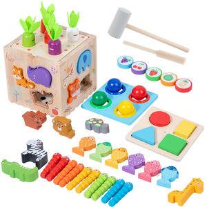 Cubo de Actividades de Madera 8 en 1, Juguete Montessori para Niños Pequeños, Juego Educativo de Cosecha de Zanahorias, Clasificación de Formas y Golpeteo - Product Image 4