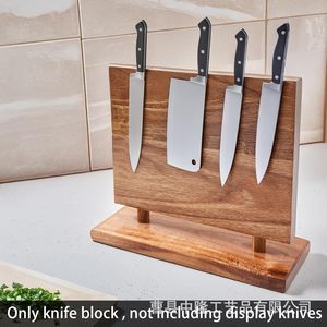Porte-couteaux magnétique vertical en bois à 1 niveau, support de rangement pour ustensiles de cuisine sur table - Product Image 3