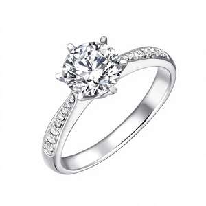 Anillo Solitario de Lujo con Diamante RB Cultivado en Laboratorio de 2.5ct, Certificado IGI, 6 Puntas, Oro Blanco de 14K, Pavé, Unisex, para Aniversario o Boda - Product Image 1