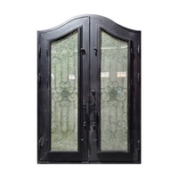 Porte d'entrée en fer forgé à double entrée de style moderne en ligne, ouverture en Chine, achat extérieur de villa, verre et acier inoxydable inclus
