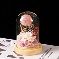 Vente chaude fleurs décoratives naturel préservé pissenlit long et hortensia pour toujours en verre dôme pour le cadeau de la fête des mères