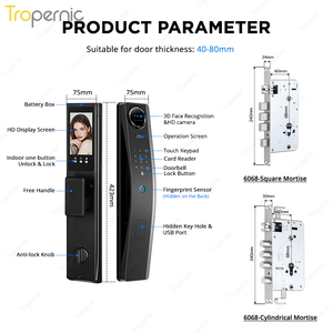 Cerradura Inteligente para Puerta con Cámara, Diseño 2026, WiFi, Control Remoto por Aplicación, Seguridad con Reconocimiento Facial y de Huella Digital, para Interiores y Exteriores - Product Image 2