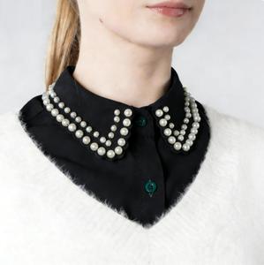 Popolare Colletto Finto <span class=keywords><strong>a</strong></span> Doppia Fila di Perle Fatto <span class=keywords><strong>a</strong></span> <span class=keywords><strong>Mano</strong></span> con Decorazioni Ricamate, Abbinato <span class=keywords><strong>a</strong></span> una Camicia con Colletto Finto alla Moda per Donna - Product Image 3