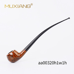 Muxiang Handcrafted Briar Wood Tobacco Pipe Bent Shape Long Handle Solid Wood Smoking Pipe - Product Image 2