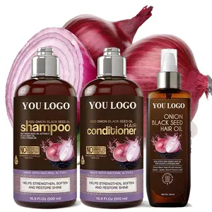 Factory Sale Feuchtigkeit spendende rote Zwiebel Schwarzkümmel öl Shampoo und Conditioner Anti-Schuppen öl Kontrolle 5 In 1 Haarpflege set