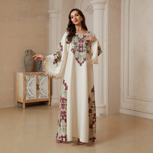 <span class=keywords><strong>Abaya</strong></span> OEM/ODM transfrontalière à col en V avec motif imprimé, robe longue de style Golfe de haute qualité, robe longue à motif floral, style Dubaï - Product Image 1
