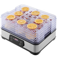 Deshidratador de Alimentos de 5 Bandejas, Deshidratador de Frutas Eléctrico de 300W, Secador de Alimentos Digital con Temporizador y Temperatura Ajustables, Certificado ETL, Color Plateado