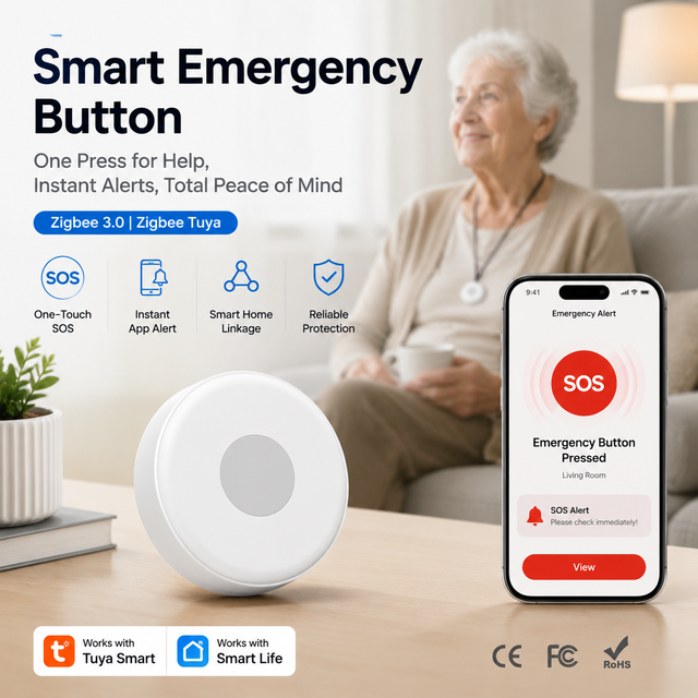 Zigbee Tuya Elderly Care Emergency Button One Touch SOS Panic Alarm Button for Senior Safety Smart Home Security Solution