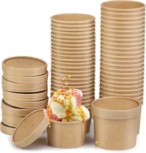 8 oz ve 12 oz dondurma tek kullanımlık Kraft kağıt çorba kapları kutusu kağıt kaseler kapaklı gıda kapları