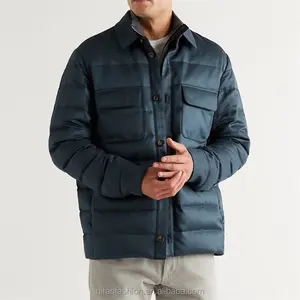 Custom silk twill collar jacket padded quilted puffer down overshirt for men