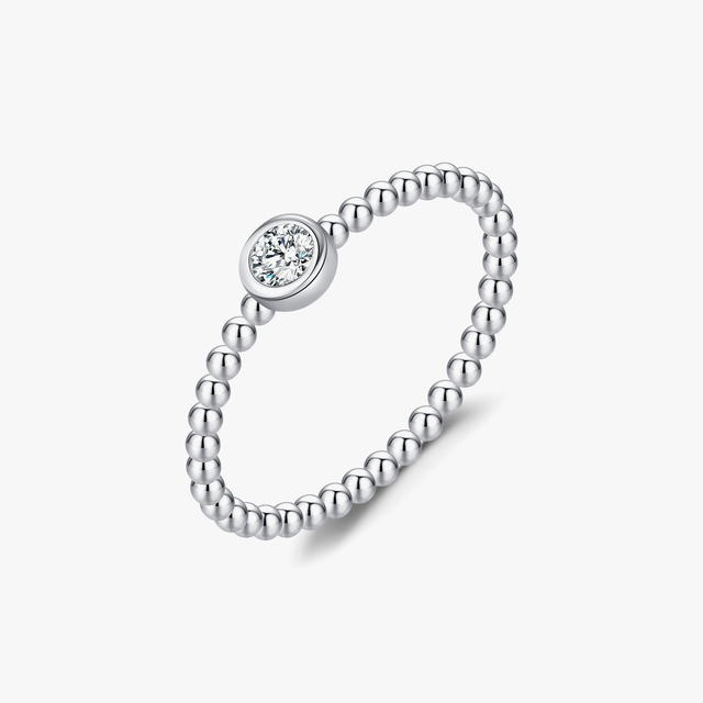 Bezel Setting Moissanite Ring 925 Sterling Silver Beads Trendy Stackable Finger Rings for Women Lab Diamond Fine Jewelry