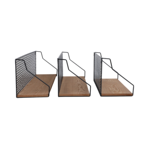 Estantes rectangulares de pared con respaldo de hierro perforado y superficie de madera para decoración del hogar y organizador de almacenamiento - Product Image 3